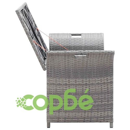 Пейка за съхранение с възглавница, сива, 138 см, полиратан ➤ топ цена ➤ sorbe.bg