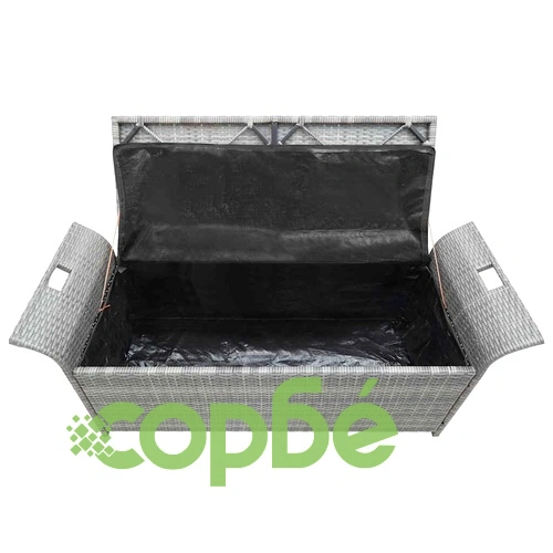 Пейка за съхранение с възглавница, сива, 138 см, полиратан ➤ топ цена ➤ sorbe.bg