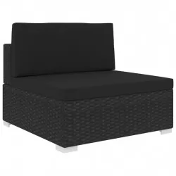 Модулен междинен фотьойл с възглавници, 1 бр, полиратан, черен