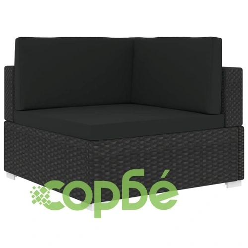 Модулен ъглов фотьойл с възглавници, 1 бр, полиратан, черен ➤ топ цена ➤ sorbe.bg