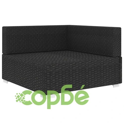 Модулен ъглов фотьойл с възглавници, 1 бр, полиратан, черен ➤ топ цена ➤ sorbe.bg