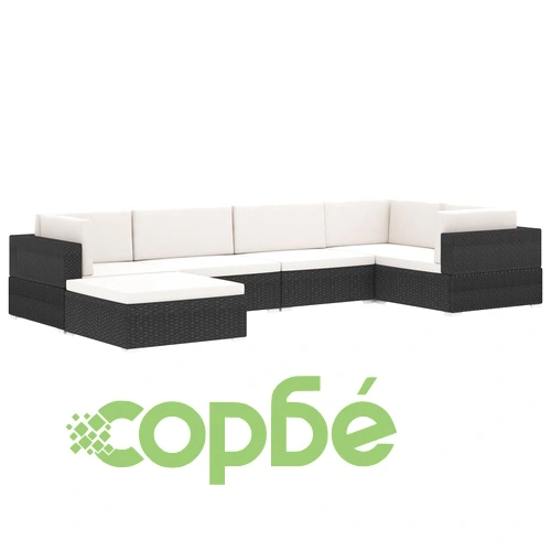 Модулен ъглов фотьойл с възглавници, 1 бр, полиратан, черен ➤ топ цена ➤ sorbe.bg