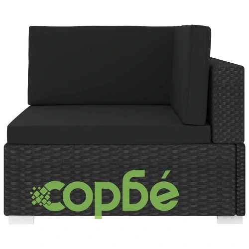 Модулен ъглов фотьойл с възглавници, 1 бр, полиратан, черен ➤ топ цена ➤ sorbe.bg