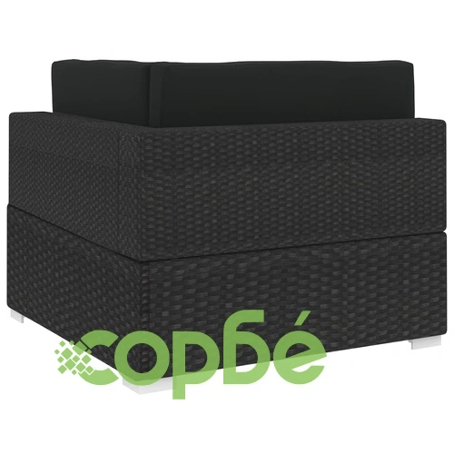 Модулен ъглов фотьойл с възглавници, 1 бр, полиратан, черен ➤ топ цена ➤ sorbe.bg