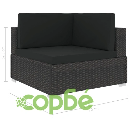 Модулен ъглов фотьойл с възглавници, 1 бр, полиратан, черен ➤ топ цена ➤ sorbe.bg