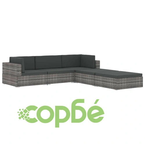 Модулен ъглов фотьойл с възглавници, 1 бр, полиратан, черен ➤ топ цена ➤ sorbe.bg