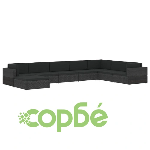 Модулна табуретка с възглавница, 1 бр, полиратан, черна ➤ топ цена ➤ sorbe.bg