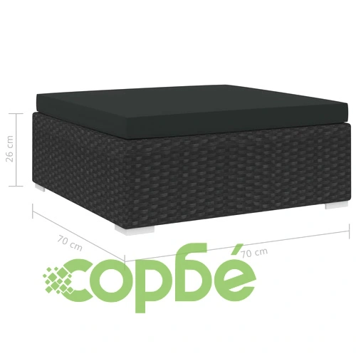 Модулна табуретка с възглавница, 1 бр, полиратан, черна ➤ топ цена ➤ sorbe.bg