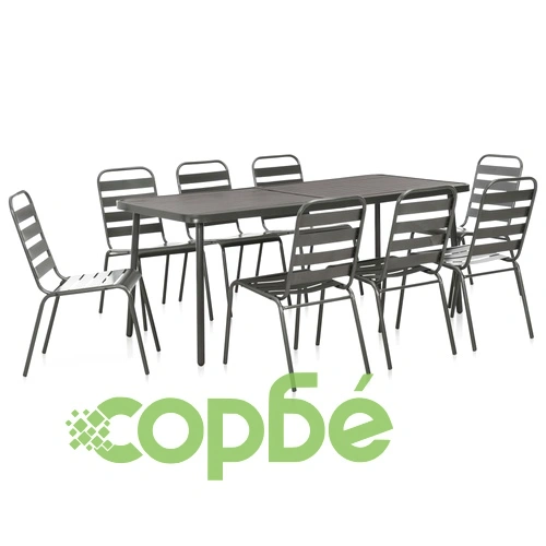 Градински трапезен комплект, 9 части, стомана, тъмносив ➤ топ цена ➤ sorbe.bg