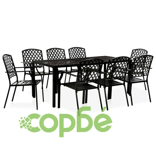 Градински трапезен комплект, 9 части, стомана, черен ➤ топ цена ➤ sorbe.bg