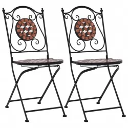 Мозаечни бистро столове, 2 бр, кафяви, керамика