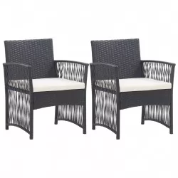 Градински кресла с възглавници, 2 бр, черен полиратан