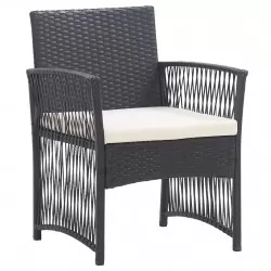 Градински кресла с възглавници, 2 бр, черен полиратан