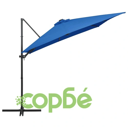 Чадър чупещо рамо с LED лампи стоманен прът 250x250 см лазурно ➤ топ цена ➤ sorbe.bg