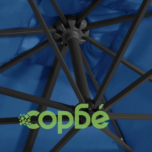 Чадър чупещо рамо с LED лампи стоманен прът 250x250 см лазурно ➤ топ цена ➤ sorbe.bg