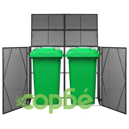 Двоен навес за кофа за смет черен 153x78x120 см полиратан ➤ топ цена ➤ sorbe.bg