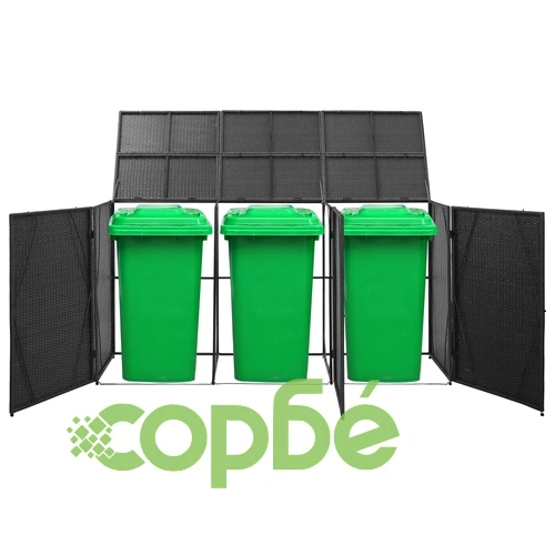 Троен навес за кофа за смет черен 229x78x120 см полиратан ➤ топ цена ➤ sorbe.bg