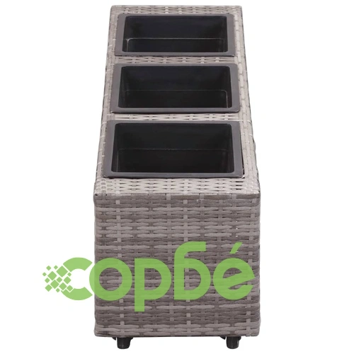 Градинска висока леха с 3 саксии 100x30x36 см полиратан сива ➤ топ цена ➤ sorbe.bg