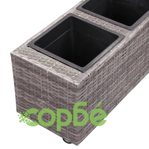 Градинска висока леха с 3 саксии 100x30x36 см полиратан сива ➤ топ цена ➤ sorbe.bg