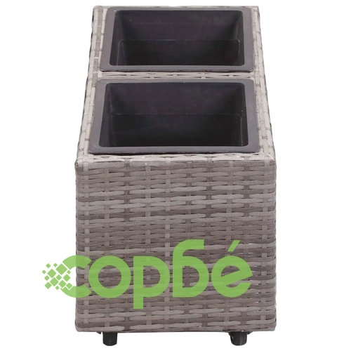 Градинска висока леха с 2 саксии 60x30x36 см полиратан сива ➤ топ цена ➤ sorbe.bg