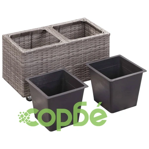 Градинска висока леха с 2 саксии 60x30x36 см полиратан сива ➤ топ цена ➤ sorbe.bg