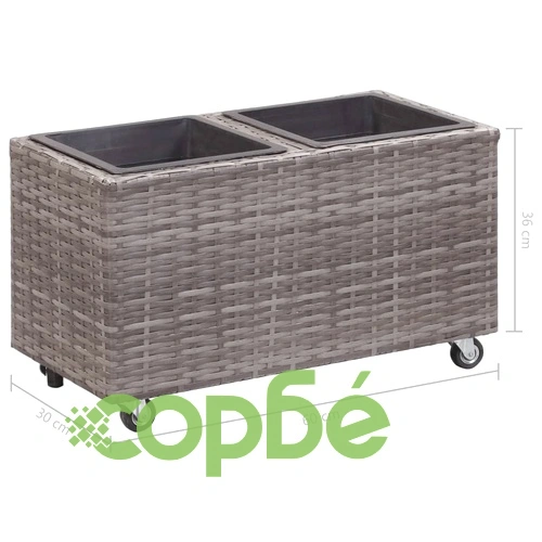 Градинска висока леха с 2 саксии 60x30x36 см полиратан сива ➤ топ цена ➤ sorbe.bg