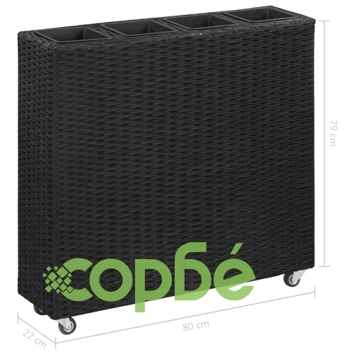 Градинска висока леха с 4 саксии 80x22x79 см полиратан черна ➤ топ цена ➤ sorbe.bg