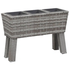 Висока леха с крака и 3 саксии, 72x25x50 см, полиратан, сива