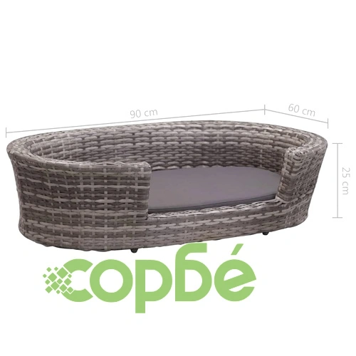 Кучешко легло с възглавница, сиво, 90x60 см, полиратан ➤ топ цена ➤ sorbe.bg