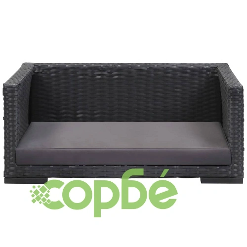 Кучешко легло с възглавница, черно, 90x60 см, полиратан ➤ топ цена ➤ sorbe.bg