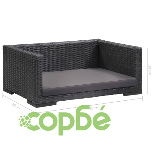 Кучешко легло с възглавница, черно, 90x60 см, полиратан ➤ топ цена ➤ sorbe.bg