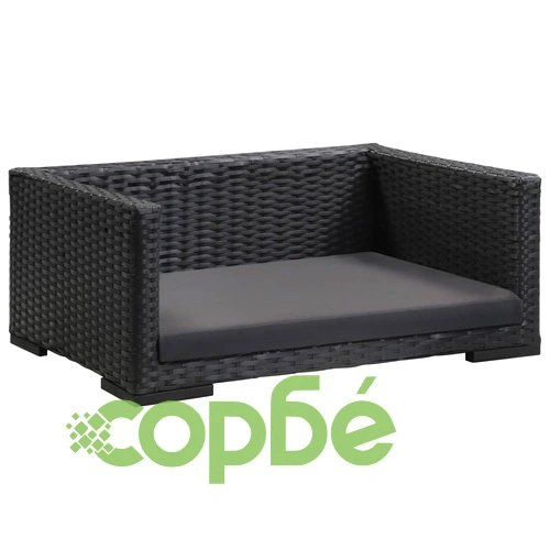 Кучешко легло с възглавница, черно, 70x50 см, полиратан ➤ топ цена ➤ sorbe.bg