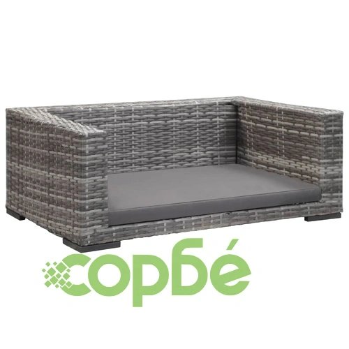 Кучешко легло с възглавница, сиво, 90x60 см, полиратан ➤ топ цена ➤ sorbe.bg