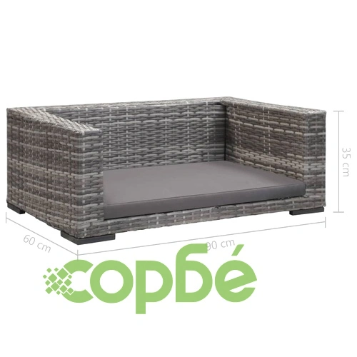 Кучешко легло с възглавница, сиво, 90x60 см, полиратан ➤ топ цена ➤ sorbe.bg