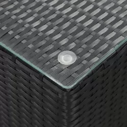 Странична маса със стъклен плот, черна, 35x35x52 см, полиратан