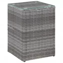 Странична маса със стъклен плот, сива, 35x35x52 см, полиратан