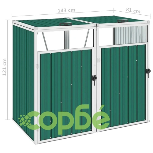 Двоен навес за кофи за боклук зелен 143x81x121 см стомана ➤ топ цена ➤ sorbe.bg