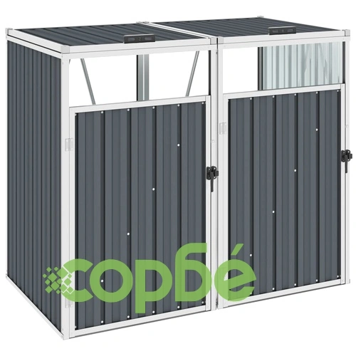 Двоен навес за кофи за боклук сив 143x81x121 см стомана ➤ топ цена ➤ sorbe.bg