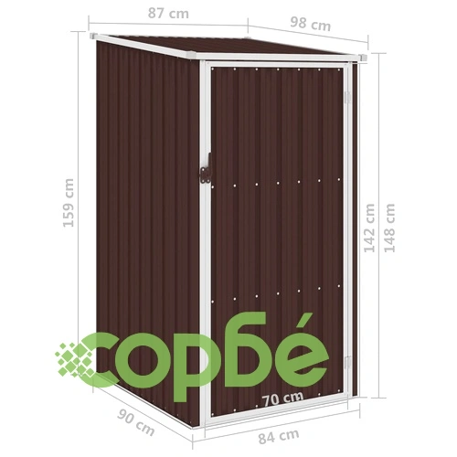 Градинска барака, кафява, 87x98x159 см, поцинкована стомана ➤ топ цена ➤ sorbe.bg
