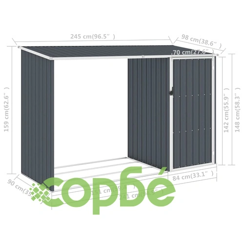Градински навес антрацит 245x98x159 см поцинкована стомана ➤ топ цена ➤ sorbe.bg