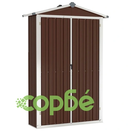 Градинска барака, кафява, 116x45x175 см, поцинкована стомана ➤ топ цена ➤ sorbe.bg