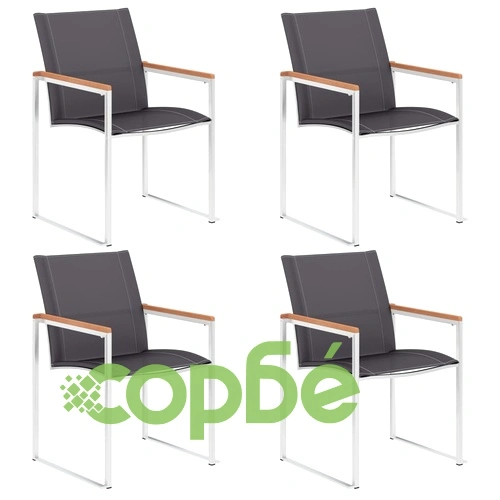 Градински столове, 4 бр, textilene и неръждаема стомана, сиви ➤ топ цена ➤ sorbe.bg