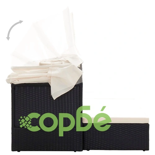 Градинско лаундж легло със сенник черен полиратан ➤ топ цена ➤ sorbe.bg