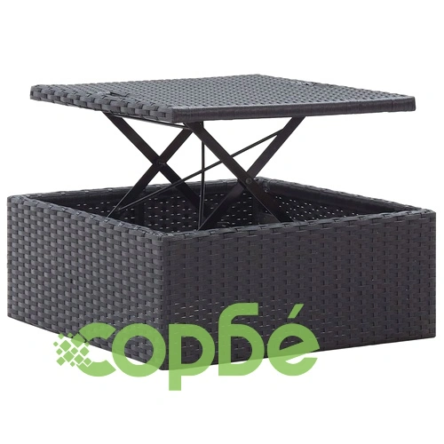 Градинско лаундж легло със сенник черен полиратан ➤ топ цена ➤ sorbe.bg