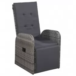 Накланящ се градински стол с възглавница, полиратан, сив