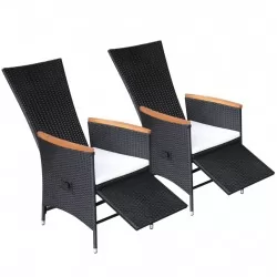 Накланящи градински столове с възглавници 2 бр полиратан черни