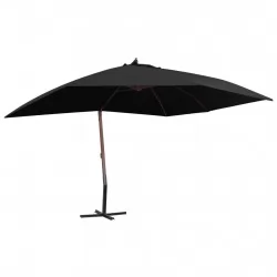 Окачен чадър с дървен прът, 400x300 см, черен