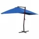Окачен чадър с дървен прът, 400x300 см, син