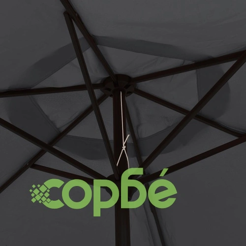Градински чадър с LED лампички и стоманен прът, 300 см, черен ➤ топ цена ➤ sorbe.bg