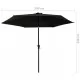 Градински чадър с LED лампички и стоманен прът, 300 см, черен